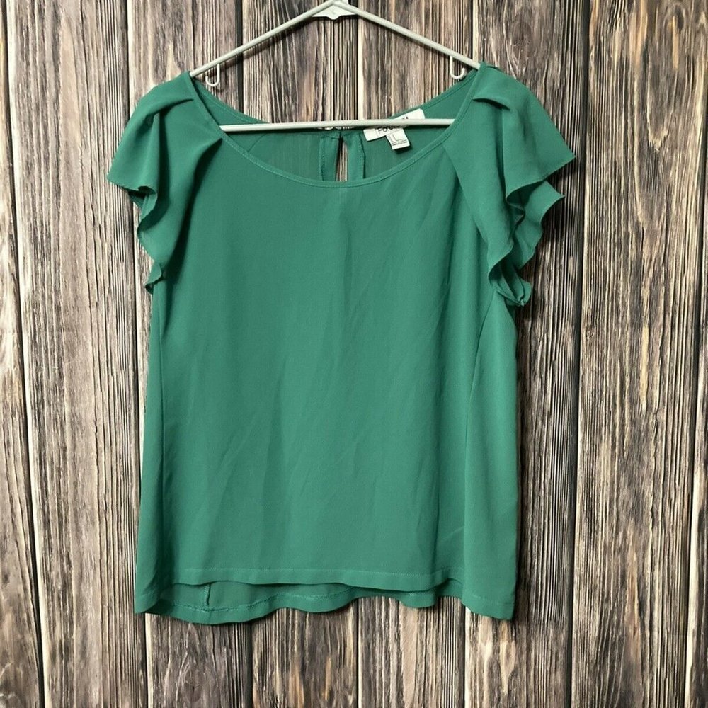 𝅺forever 21 Women’s Small Green Blouse Ruffle Short Sleeves
